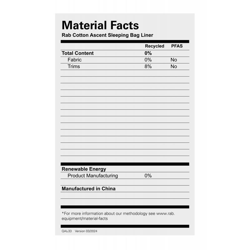 Rab Rab Cotton Ascent Sleeping Bag Liner QAL-33 Bardu Sport 2